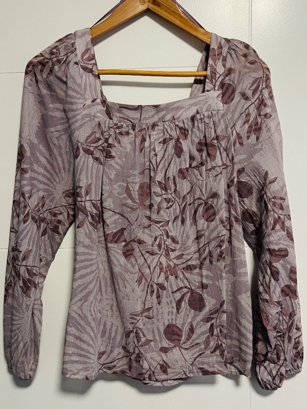 Small Yaya Women Printed Square Neck Tie-Back Blouse Lavender